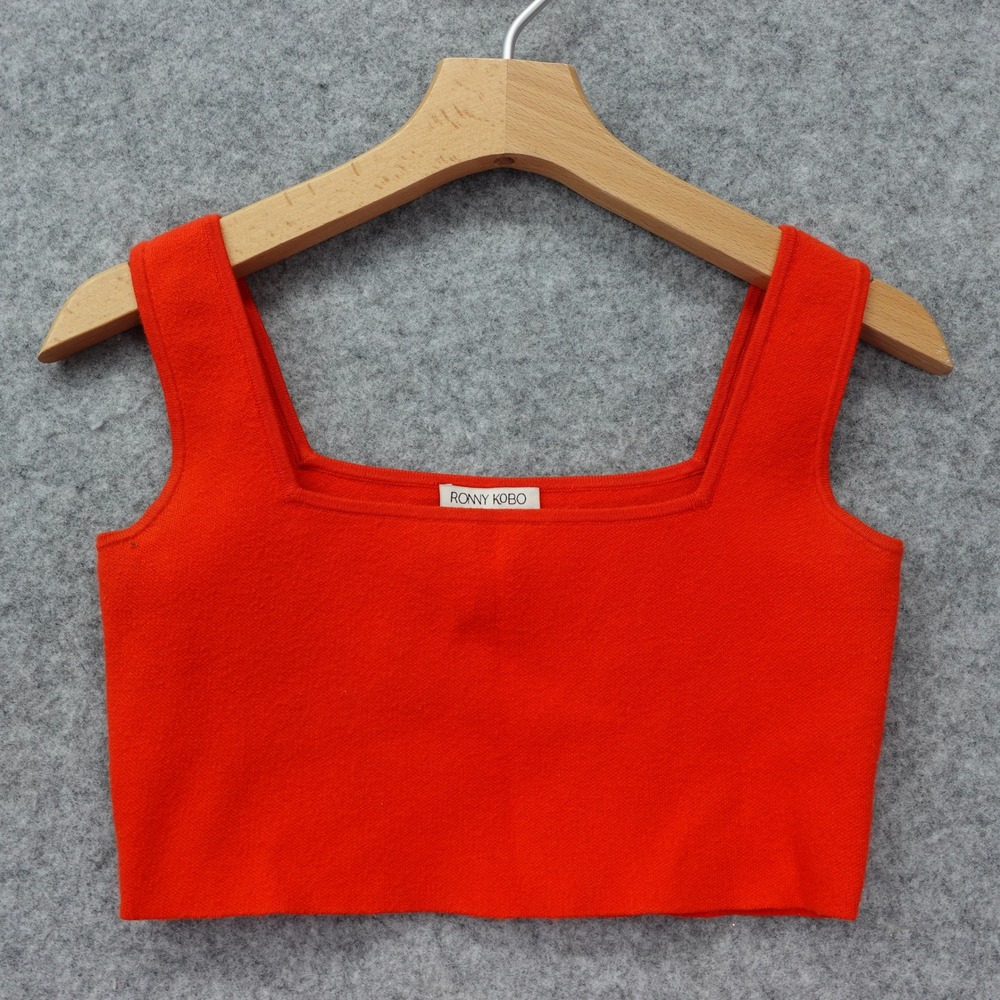 Balletcore Square Neck Crop Tank Womens S Red Summer Party Soft Knit Ronny Kobo